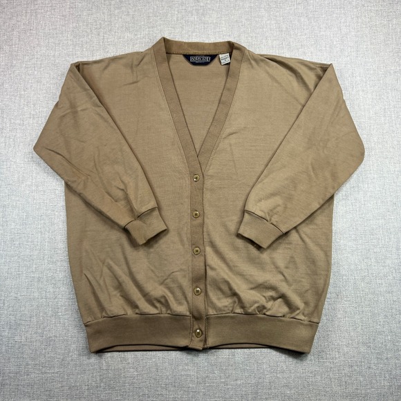 Lands' End Sweaters - Vintage 90s Lands' End Tan Cotton Cardigan Women Small USA Made Lightweight Knit